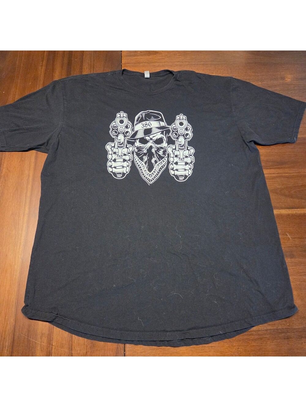 Next Level Apparel 3XL Black Graphic T-Shirt with Skull and Guns Design, Daytona